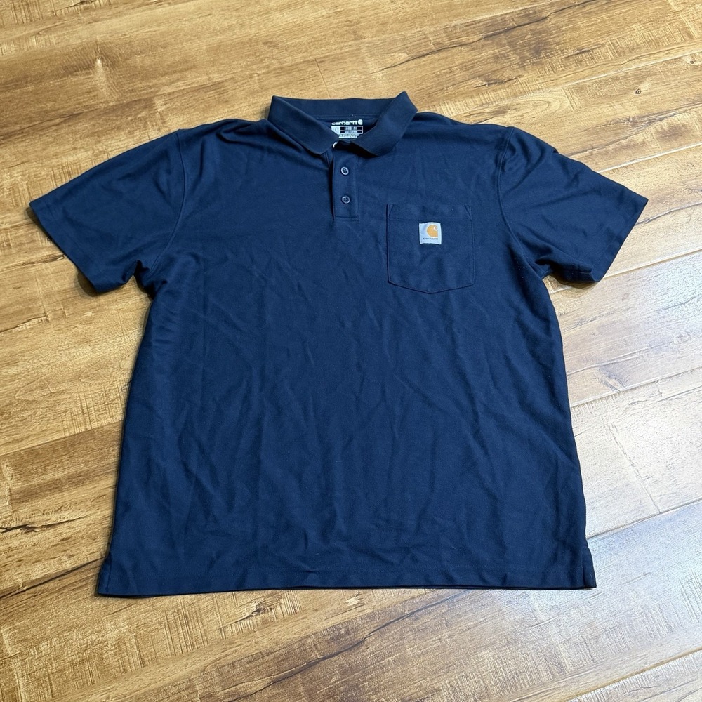 Carhartt Pocket Polo Mens Sz L Navy Blue Loose Fit
